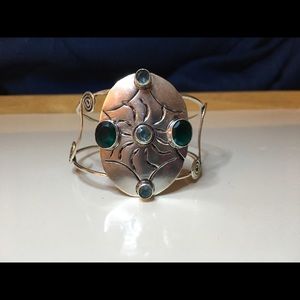 Blue Topaz Green Quartz Silver Bangle Bracelet